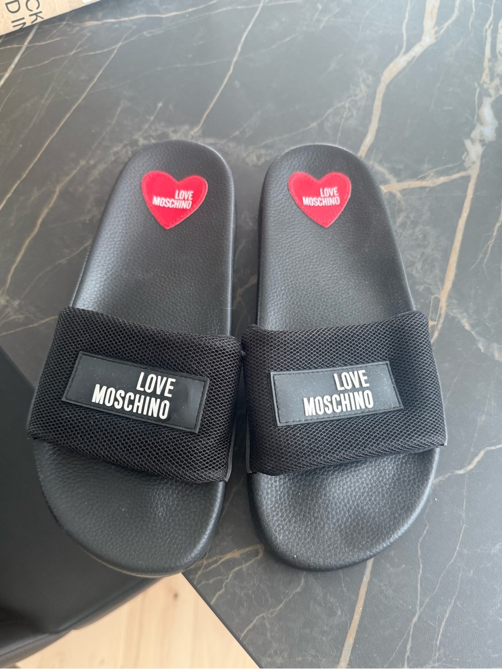 Love Moschino Black / White Slides Platform Sandals, size 9-9,5, like new